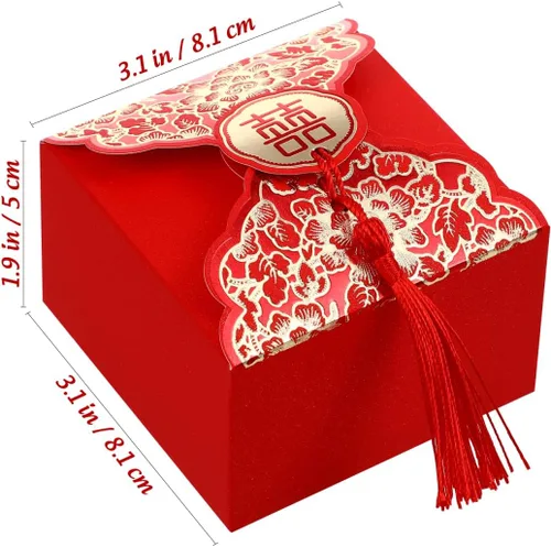 Miniatura 6 de Abaodam Cajas de dulces de boda chinas, 80 cajas de regalo chinas con borla para invitados, bolsa creativa de decoración de mesa para compromiso