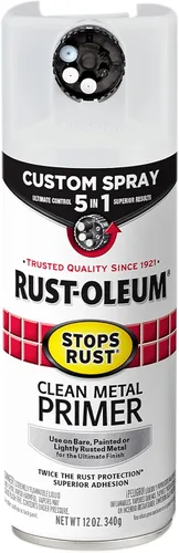 Rust-Oleum 384758 Pintura en aerosol antióxido personalizada 5 en 1, imprimación limpia para metal plano, 12 onzas, blanco mate
