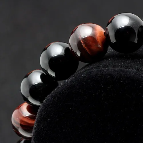 Miniatura 6 de Merdia - Pulsera elástica para hombre, diseño de ojo de tigre con cuentas de dragón y rey (plateado y amarillo)