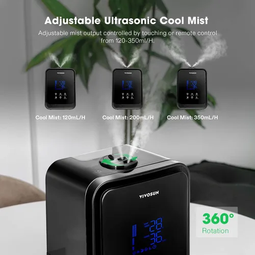 Miniatura 2 de VIVOSUN Humidificador ultrasónico de niebla fría y cálida 2 en 1 de 4.5 litros con caja de aceite esencial y control remoto para dormitorios