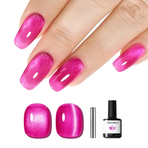 Miniatura 30 de Modelones Esmalte de uñas de gel ojo de gato arco iris con lentejuelas plateadas holográficas, esmalte de uñas de gel 9D con barra magnética, apto