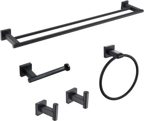 Miniatura 10 de Miyili BS02N5 - Juego de accesorios de baño de 5 piezas para montaje en pared de acero inoxidable cepillado, incluye toallero doble, toallero