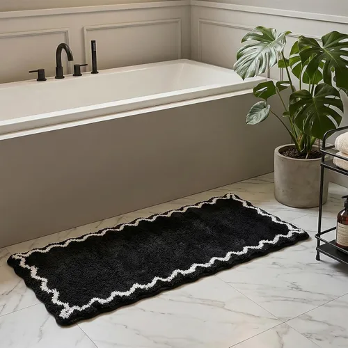 Miniatura 12 de ORTIGIA Pequeña y Linda Alfombra de Baño con Volados, Alfombras de Baño de Microfibra de Lujo en Blanco y Rosa, Antideslizante, Lavable, de Secado