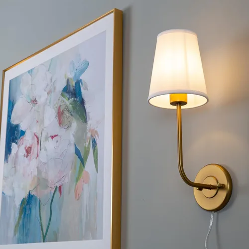 Miniatura 2 de Pathson Set of 2 Plug in Wall Sconces, Rustic Wall Lighting Fixtures with On/Off Switch and Pure White Fabric Lampshade, Antique Brass Wall Lamps