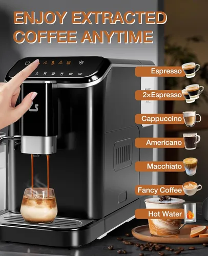 Miniatura 8 de GarveeTech Máquina de café expreso totalmente automática, máquina de café y café con espumador de leche automático, molinillo de granos espresso