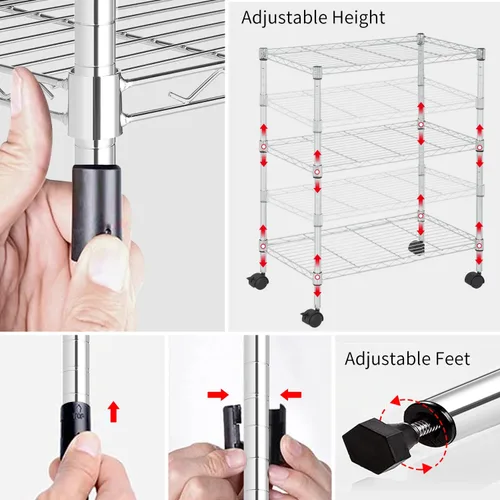 Miniatura 4 de Estantería de 3 niveles, estantería pequeña ajustable para armario, estantes de almacenamiento de cocina con ruedas, organizador de alambre de acero