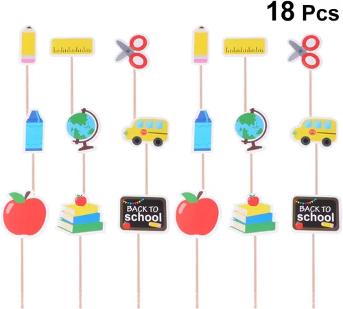 Miniatura 9 de 18pcs Back To Cupcake Topper Postre Fruit Cake Pick Palillos de dientes Primer Día de Aula Bienvenida Fiesta Decoración Accesorios Profesor