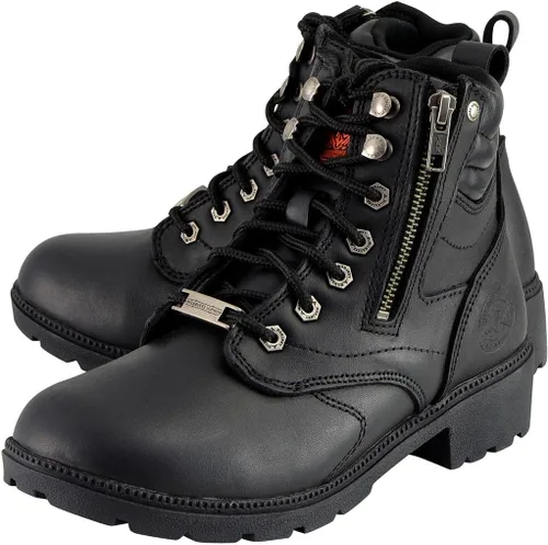 Miniatura 4 de Milwaukee Leather MBL9320W - Botas de motocicleta con cordones para mujer, de cuero negro de alta calidad, ancho amplio
