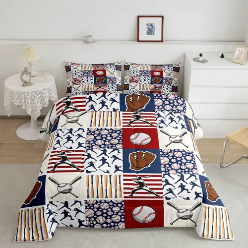 Miniatura 2 de Erosebridal Juego de Edredón Individual de Béisbol para Niños, Ropa de Cama para Adolescentes Atletas, Decoración de Habitación con Tema Deportivo