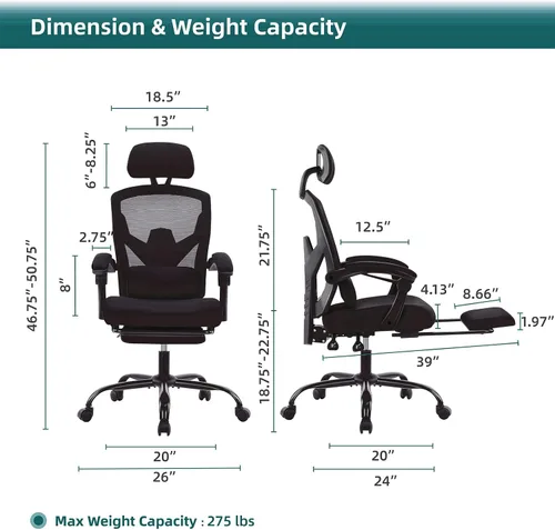 Miniatura 3 de Silla ergonómica de oficina, silla de escritorio de malla con respaldo alto para computadora con soporte lumbar y ruedas, silla giratoria ajustable
