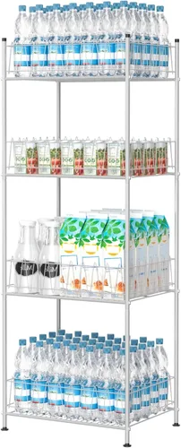 Miniatura 10 de smusei Organizador de estantes de botellas de agua de 4 niveles, organizador de almacenamiento de agua embotellada independiente para piso, soporte