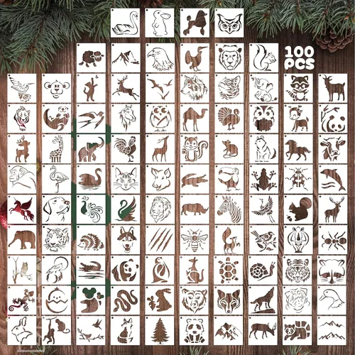 100 plantillas para pintar, plantillas reutilizables de animales, plantillas de dibujo para manualidades, plantillas de pintura para pintar en