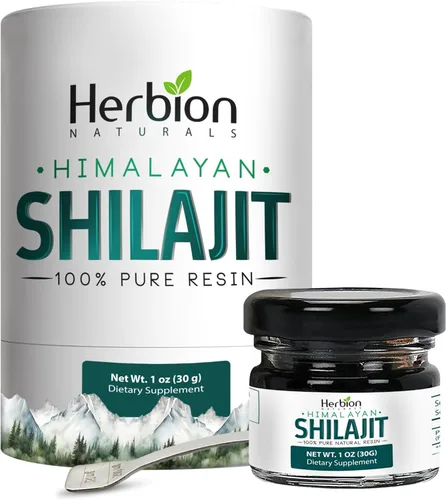 HERBION Naturals - Resina Shilajit del Himalaya, 100% pura, 82% ácido fúlvico, probada en laboratorio, 1 onza (1.06 oz), tarro de vidrio con
