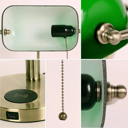 Miniatura 7 de FIRVRE Lámpara de Escritorio de Banco de Vidrio con Puerto de Carga Inalámbrica USB Lámpara de Escritorio LED Lámpara de Mesa con Cadena de Tirón
