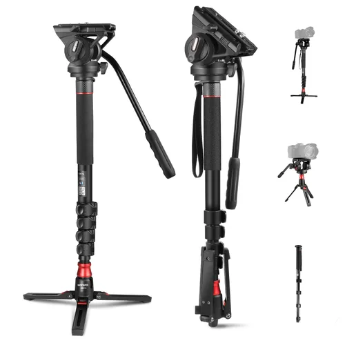 Miniatura 9 de NEEWER Soporte monopie para cámara de 67.7 pulgadas, trípode de viaje de fibra de carbono ligero con base desmontable para videocámara DSLR
