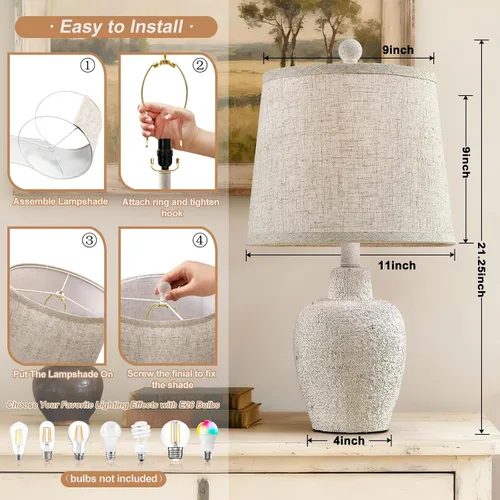 Miniatura 2 de Lámparas de mesa para dormitorio, juego de 2 lámparas de mesa de granja para sala de estar de 21 pulgadas, lámpara de noche rústica