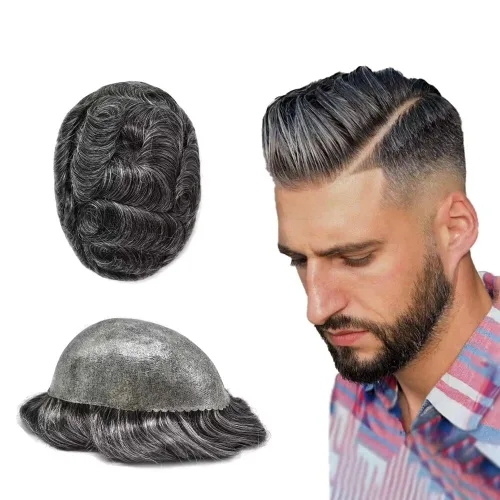 Miniatura 45 de Toupee - Sistema de reemplazo de cabello de polietileno completo para hombre, cabello humano europeo para hombre, tupé de 0.004 in, piel duradera
