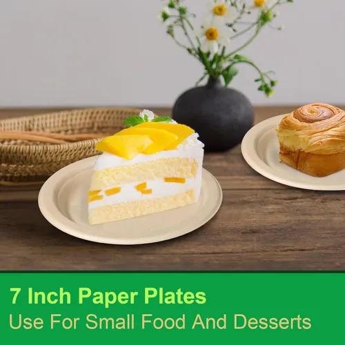 Miniatura 5 de Platos de papel pequeños de 7 pulgadas, paquete de 300 platos de papel desechables a granel, platos de postre 100% compostables, platos de papel
