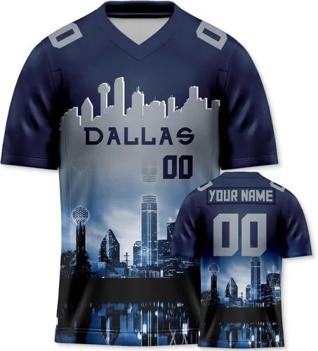 Camiseta de fútbol personalizada con diseño de ciudad y horizonte nocturno, regalos para hombres, mujeres, jóvenes, número de nombre, moda, día del