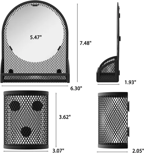 Miniatura 2 de Svartur Espejo magnético negro con 2 soportes para lápices, organizador de casillero para el trabajo, escuela, oficina, gimnasio, nevera