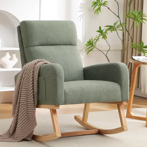 Miniatura 12 de HCHAIRH Mecedora para guardería, silla mecedora de enfermería Sherpa para mamá, guardería, silla mecedora Morden con respaldo alto para sala