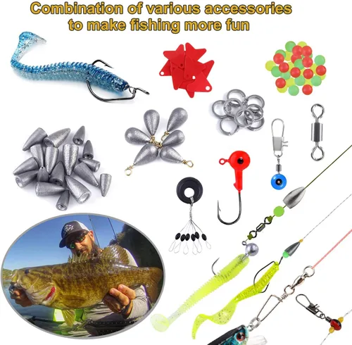 Miniatura 7 de TOPFORT Kit de 187/343 piezas de accesorios de pesca, Caja de aparejos de pesca organizada con aparejos incluidos, anzuelos de pesca, pesas de Kit