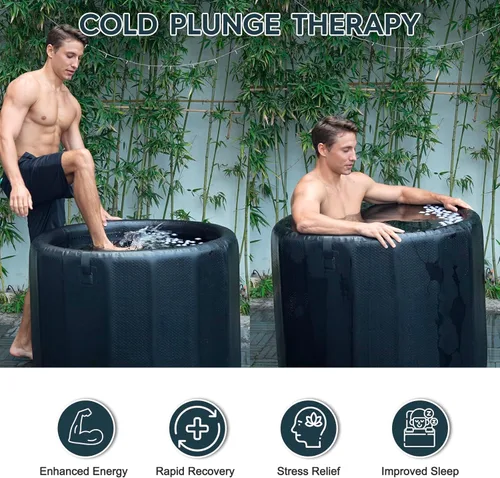 Miniatura 7 de AWEMUFA Tina de inmersión fría para atletas, bañera de hielo inflable de 100 galones, compatible con enfriadores de agua, tinas de hielo portátiles