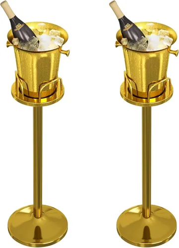 Miniatura 8 de Cubo de hielo con soporte de acero inoxidable para Navidad, cubo de hielo, cubo de vino en rejilla, cubo de hielo dorado champán para vino, cerveza