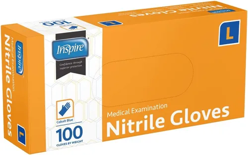 Miniatura 5 de Guantes de examen de nitrilo Inspire La calidad original de estiramiento de nitrilo azul cobalto 4.5 guantes desechables libres de látex