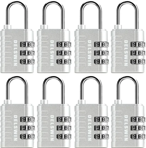 Miniatura 9 de DELSWIN - Candado de combinación de 4 dígitos pequeño - 4 piezas de candado combinado reajustable para casillero de escuela y gimnasio, exteriores