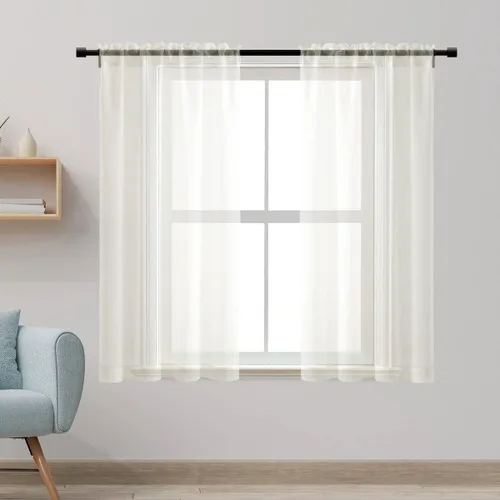 Miniatura 13 de XTMYI Cortinas negras de 48 pulgadas de largo para dormitorio, juego de 2 paneles, bolsillo para cortinero, cortinas de encaje transparentes