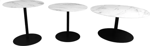 Miniatura 2 de Juego de mesa de centro redonda de metal de 3 piezas con acabado de mármol y marco de acabado de recubrimiento en polvo negro (18"/20"/30")