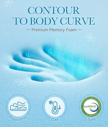 Miniatura 7 de BDEUS Cubrecolchón impermeable de doble capa de espuma viscoelástica de 3 pulgadas, tamaño individual, espuma viscoelástica de gel de 2 pulgadas más