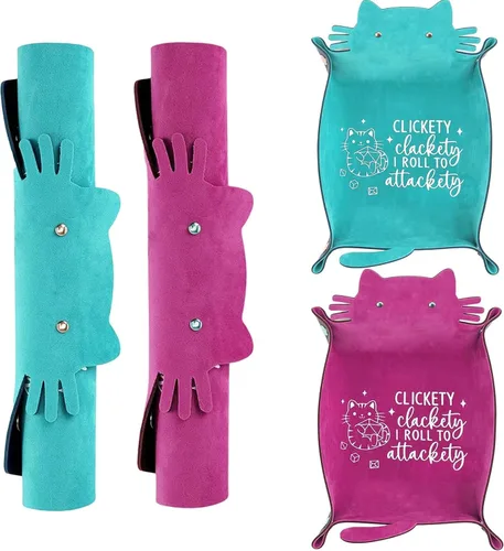Miniatura 9 de Bandeja de Dados de Gato Azul Novedad Bandeja de Dados de Cuero PU con Forma de Gato Morado para Rodar Portátil Soporte de Dados Organizador