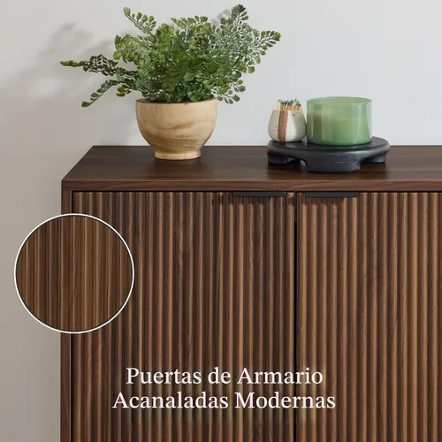 Miniatura 4 de Best Choice Products Armario de almacenamiento moderno de 4 puertas de 55 pulgadas, buffet, gabinete multimedia, armario, mesa de entrada, Nogal
