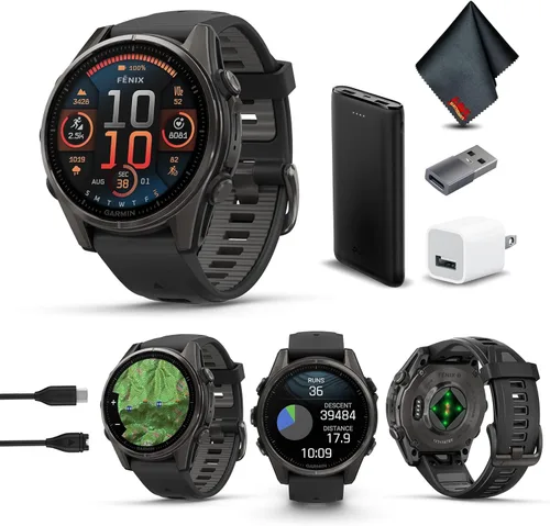 Miniatura 8 de Garmin Fenix 8 AMOLED Sapphire Premium Multisport GPS Smartwatch Gris Carbono DLC Titanio con Banda de Silicona Gris Negro Gris, Linterna LED