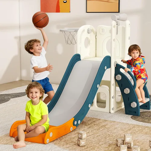 Tobogán 6 en 1 para niños pequeños, deslizador para niños de 1 a 3 años, conjunto de juegos de interior y exterior con aro de baloncesto,