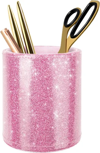 Miniatura 21 de Soporte para bolígrafos para mujeres y niñas, taza de lápices, decoración de escritorio rosa, soporte para brochas de maquillaje, soporte grande