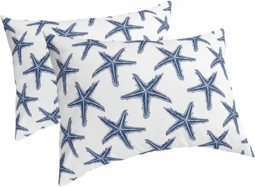 Miniatura 2 de Juego de 2 fundas de almohada de microfibra azul marino con estrellas de mar de playa tamaño estándar, fundas de almohada lumbares decorativas