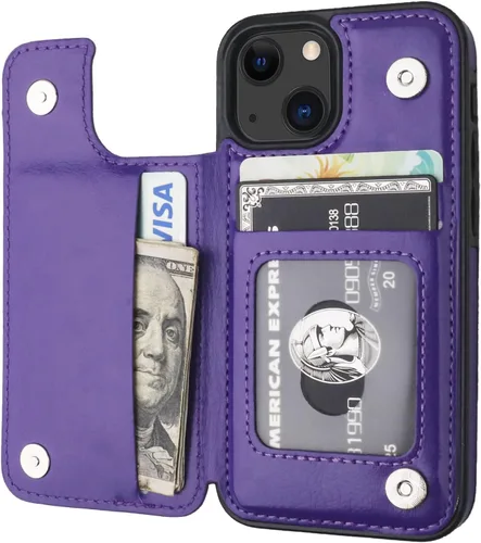 Miniatura 11 de ONETOP - Funda tipo cartera compatible con iPhone 13 Mini con soporte para tarjetas, funda de piel sintética con ranuras para tarjetas, doble cierre