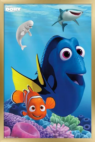 Miniatura 14 de Trends International Disney Pixar Finding Dory - Póster de pared de Dory, 14.725 x 22.375 pulgadas, versión enmarcada de madera de granero