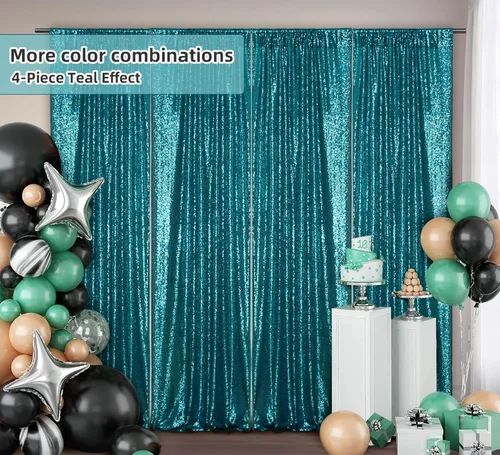 Miniatura 7 de Juya Delight 2 x 8 pies x 2 piezas, cortina de fondo de fotografía de lentejuelas verde azulado para decoración de bodas, fiestas, festivales