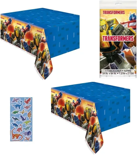 Transformers - Paquete de decoración para fiesta de cumpleaños, incluye 2 fundas rectangulares de plástico de 54 x 84 pulgadas y 1 hoja de