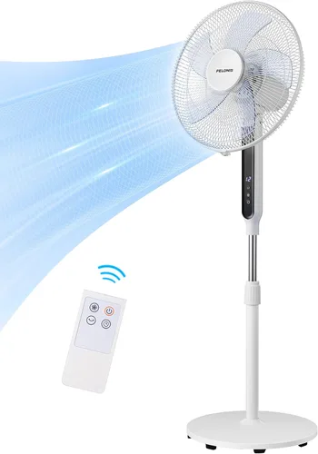 Miniatura 8 de PELONIS Ventilador de pie oscilante de 16 pulgadas Altura ajustable Motor DC ultra silencioso Control remoto 12 velocidades Temporizador