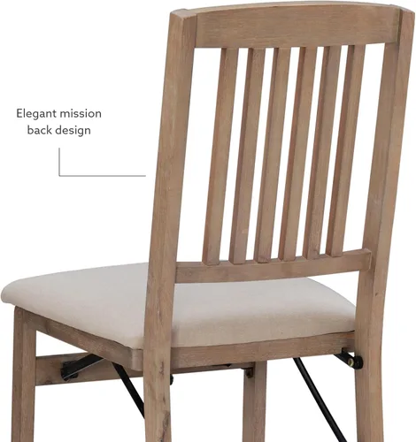 Miniatura 9 de Linon Keira - Juego de 2 sillas plegables de madera rústica natural con asiento tapizado beige y respaldo de misión