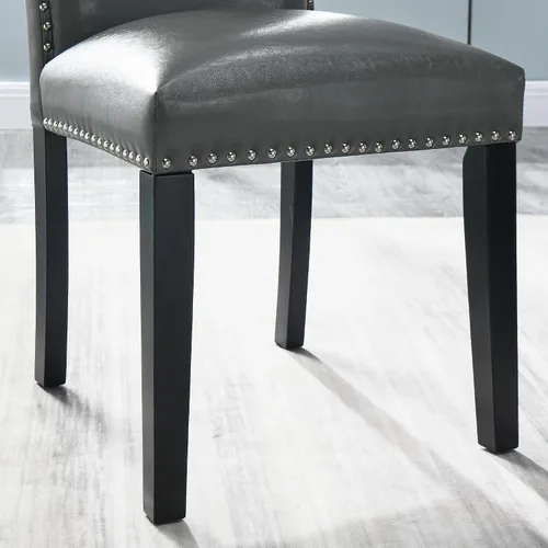 Miniatura 9 de PADMA HOUSE Grey Parsons - Juego de 4 sillas de comedor tapizadas, de piel sintética, con ribete de cabeza de clavo, moderna silla auxiliar sin Gris
