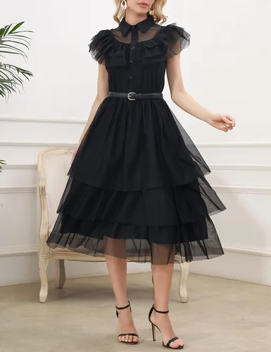Miniatura 2 de Aphratti - Vestido casual de manga corta para mujer con cuello de Peter Pan