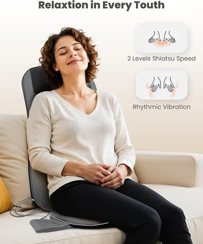 Miniatura 2 de COMFIER - Masajeador Shiatsu de espalda completa para silla con calor, con 2 velocidades Shiatsu, almohadilla de masaje para silla con punto