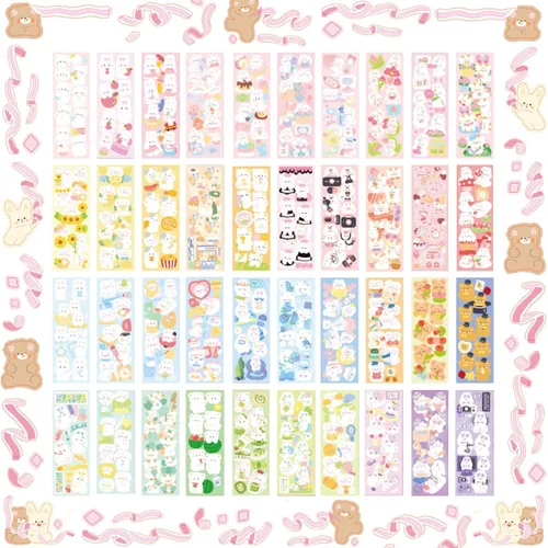 Kpop Potocard - Juego de 40 hojas de calcomanías decorativas coreanas, calcomanías decorativas autoadhesivas con purpurina colorida para tarjetas de
