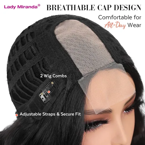 Miniatura 7 de Lady Miranda Peluca de ondas sueltas con parte de encaje, color puro, rizado natural, sintético, resistente al calor, peluca completa para mujer